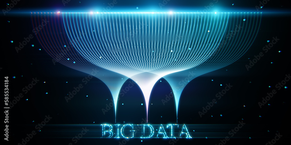 Creative tech big data hologram on dark background. Technology, future, ai, information and innovati