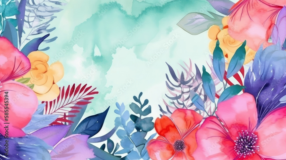 Watercolor floral background. Illustration AI Generative.