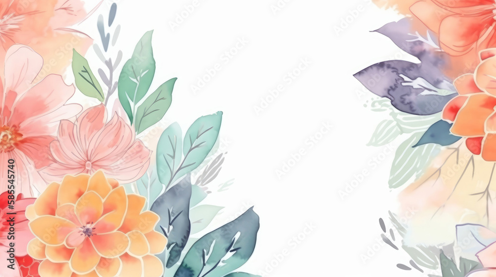 Watercolor floral background. Illustration AI Generative.