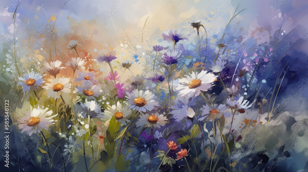 Painted flowers. Illustration AI Generative