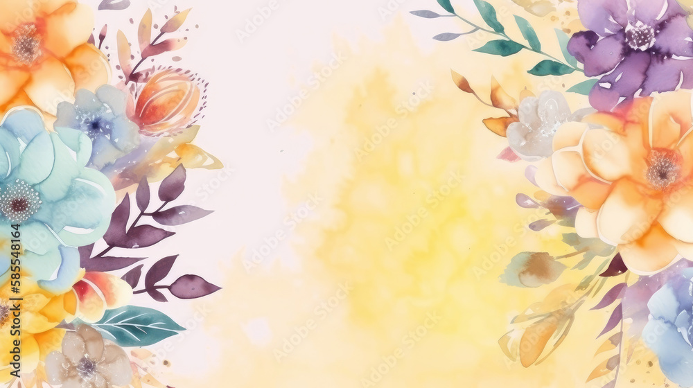 Watercolor floral background. Illustration AI Generative.