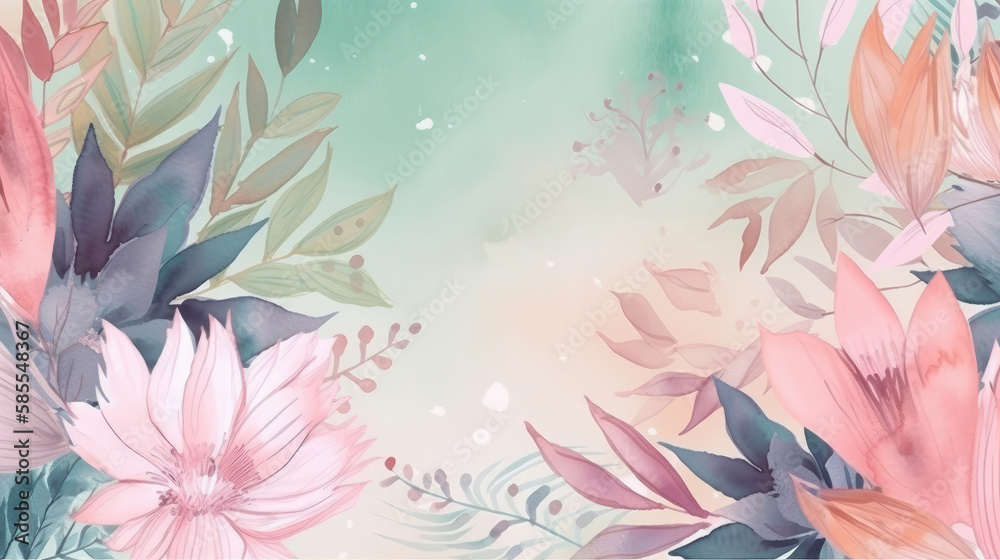 Watercolor floral background. Illustration AI Generative.