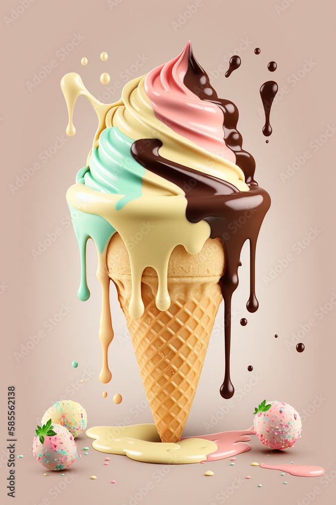 Melting Ice cream in pastel colors. Generated Ai