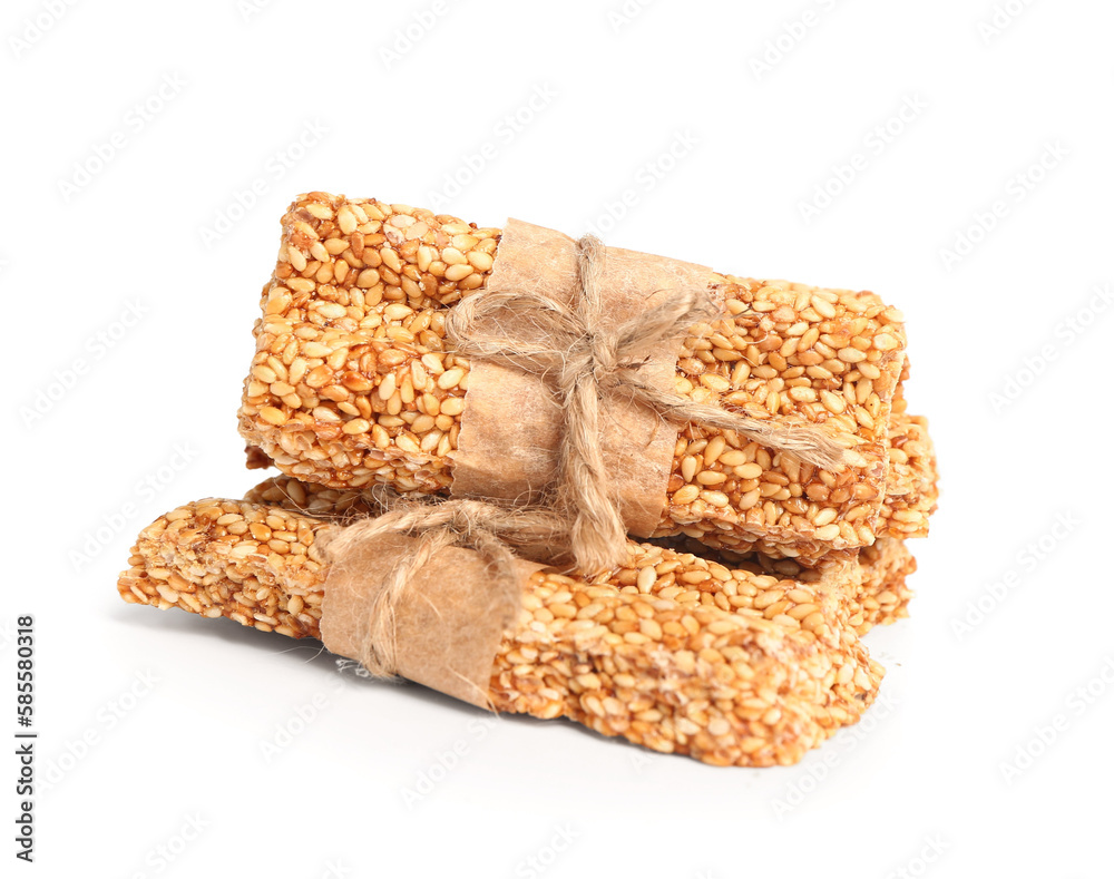 Tasty sesame kozinaki isolated on white background