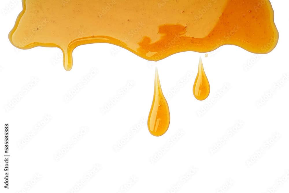 Spilled maple syrup on white background, closeup