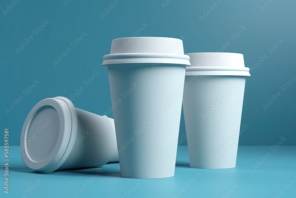 three minimalist white coffee cups arranged in a row. Generative AI