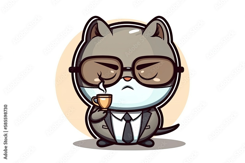 hipster cat enjoying a cup of coffee while wearing glasses. Generative AI