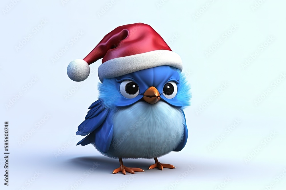 Blue Bird wearing a Santa Hat. Generative AI