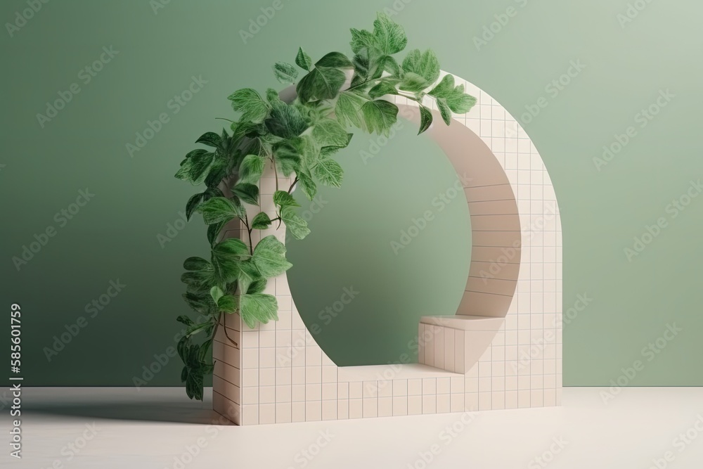 white sculpture with a green plant growing out of it. Generative AI