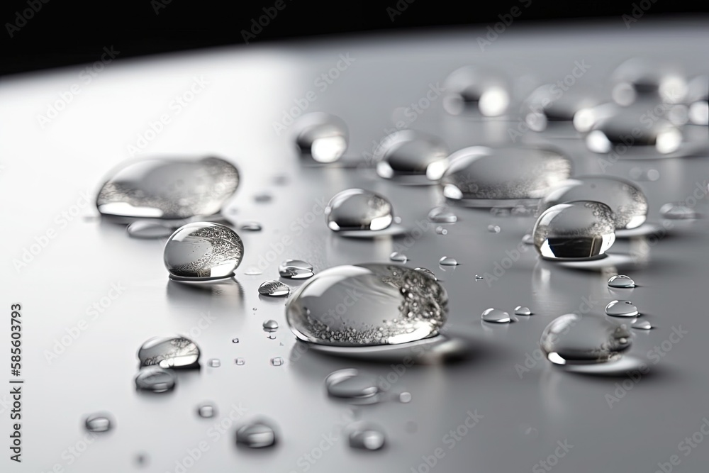 close-up water droplets on a surface. Generative AI