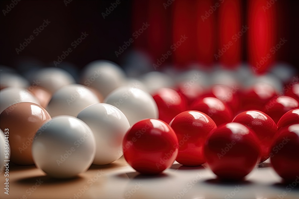 table with a mix of red and white balls arranged in a pattern. Generative AI