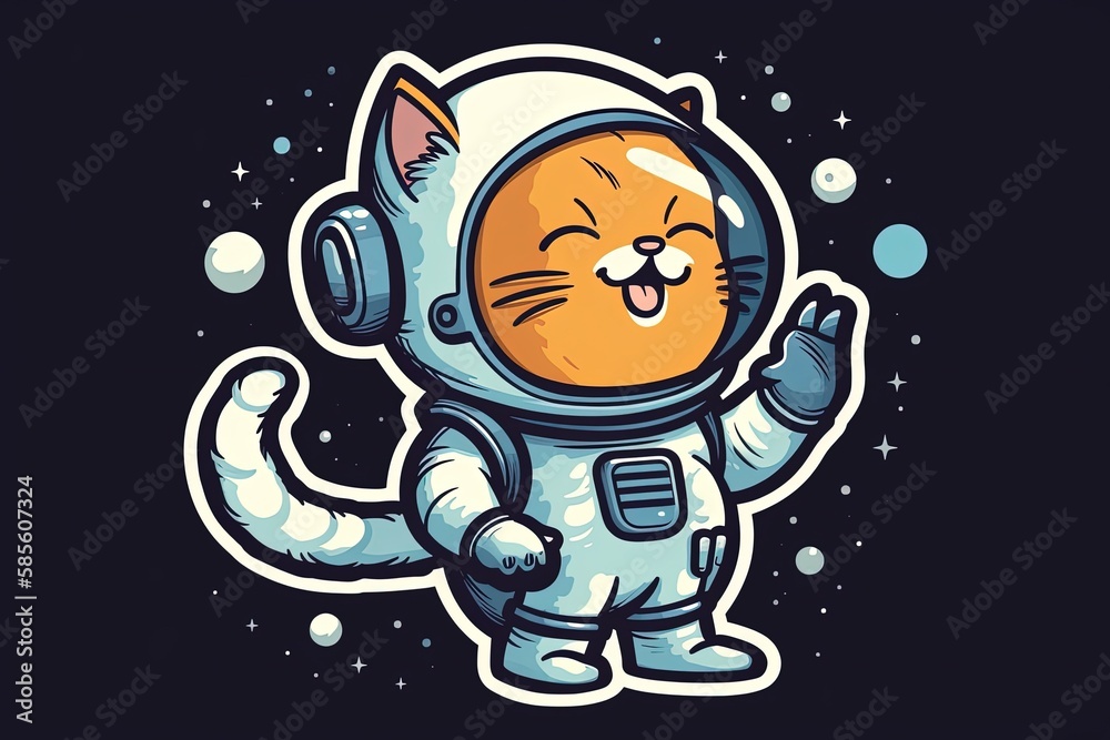 cartoon cat in an astronaut suit floating in space. Generative AI