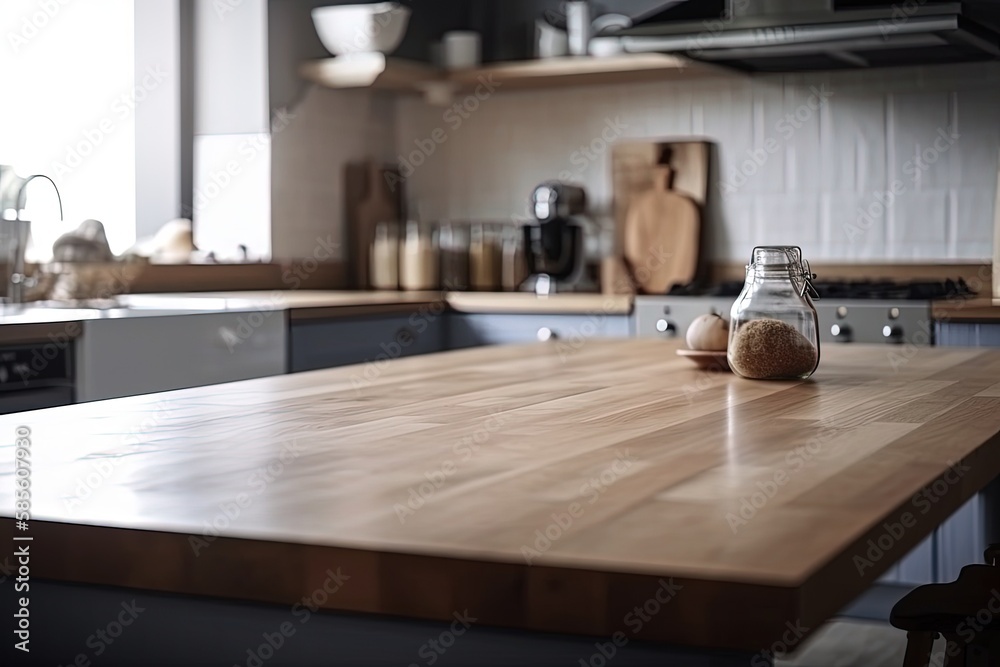 rustic kitchen with a wooden countertop and stove. Generative AI