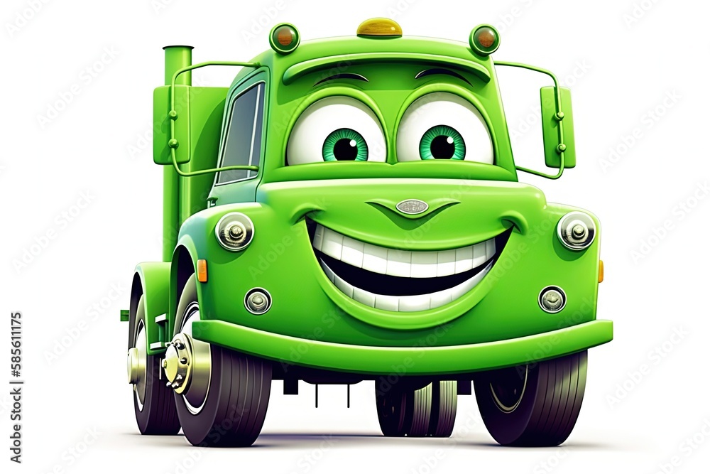 friendly green semi truck with a cheerful expression. Generative AI