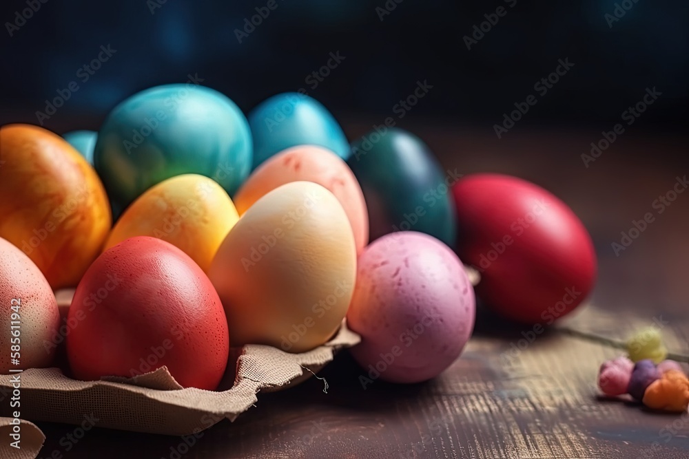 colorful eggs arranged in a carton. Generative AI