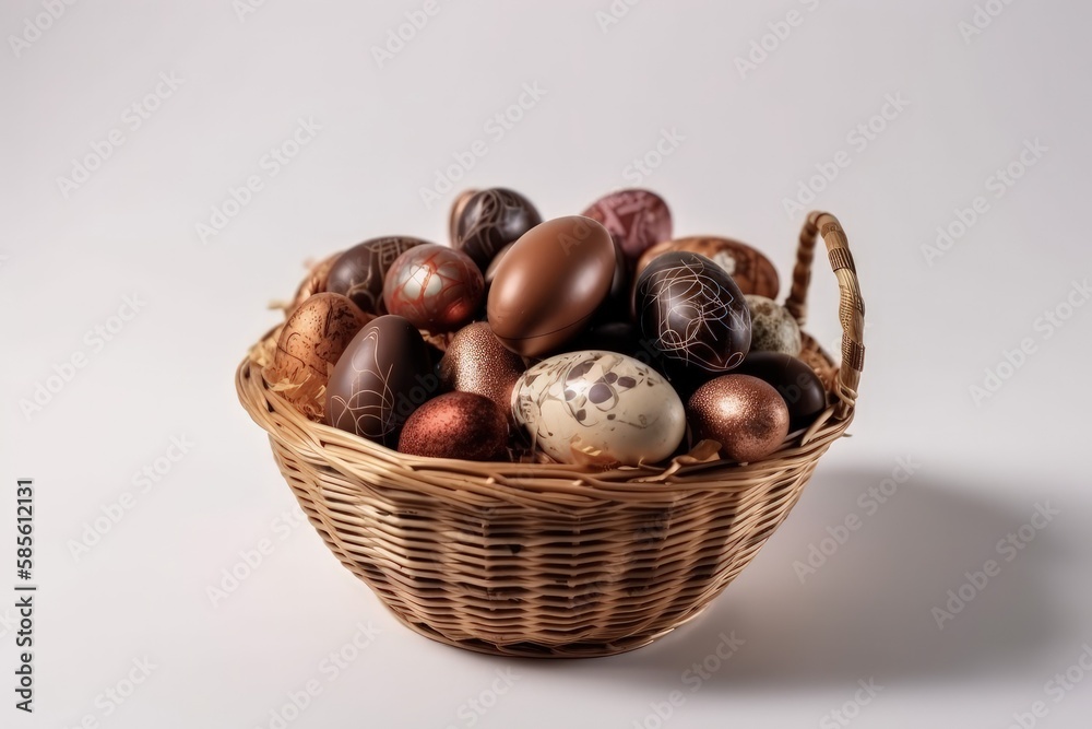 basket filled with colorful Easter eggs. Generative AI