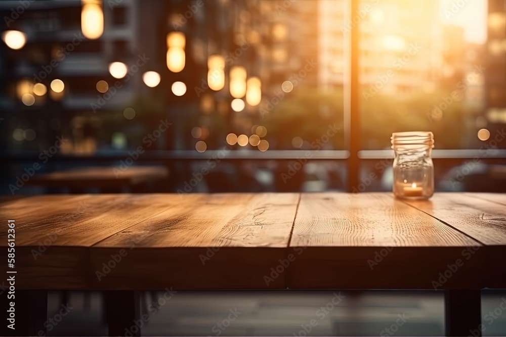 rustic wooden table with a glass jar filled with colorful flowers and greenery. Generative AI