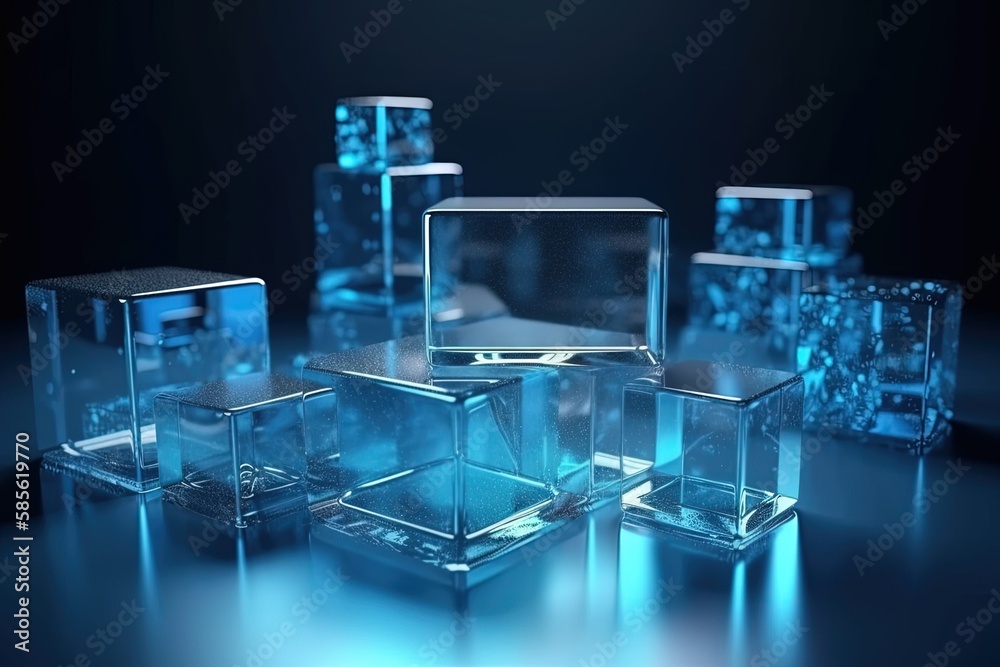 glass cubes arranged on a table. Generative AI