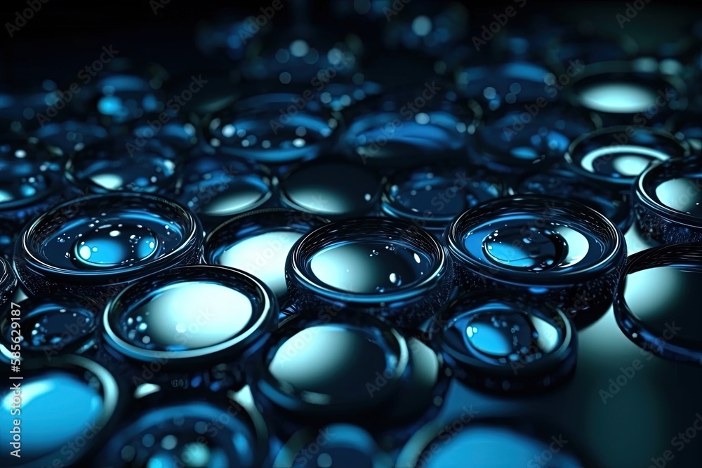 close-up water droplets with reflection and refraction. Generative AI