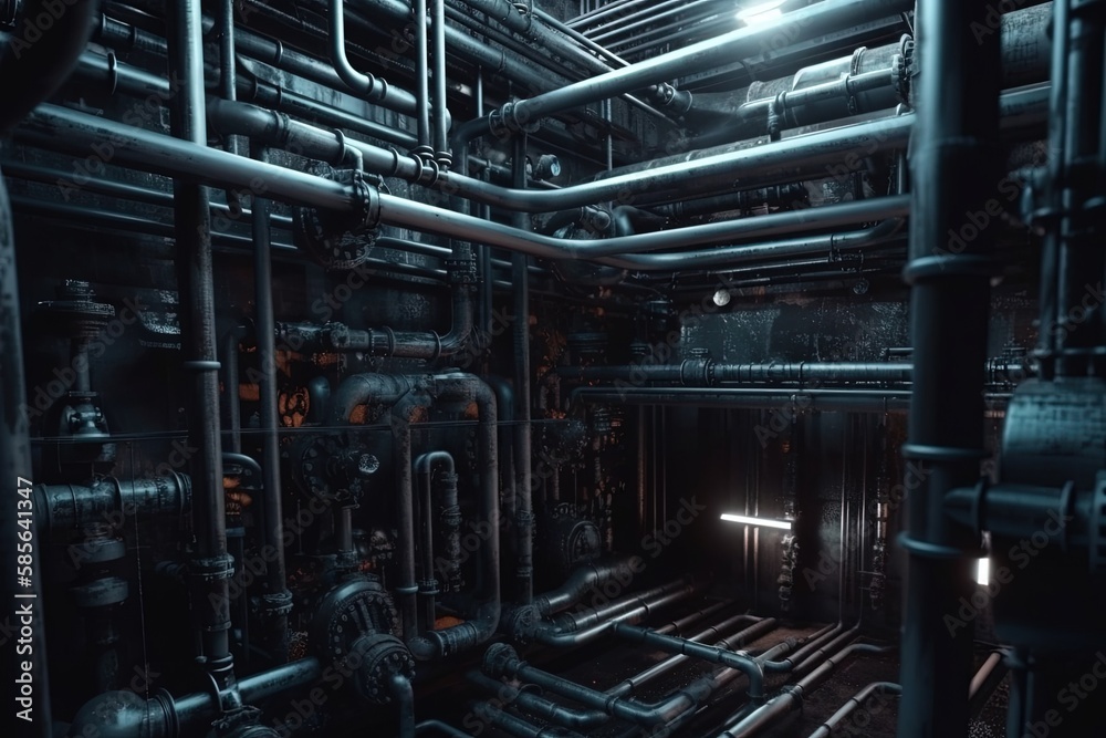 Pipes and Piping in a Large Industrial Buildin. Generative AI