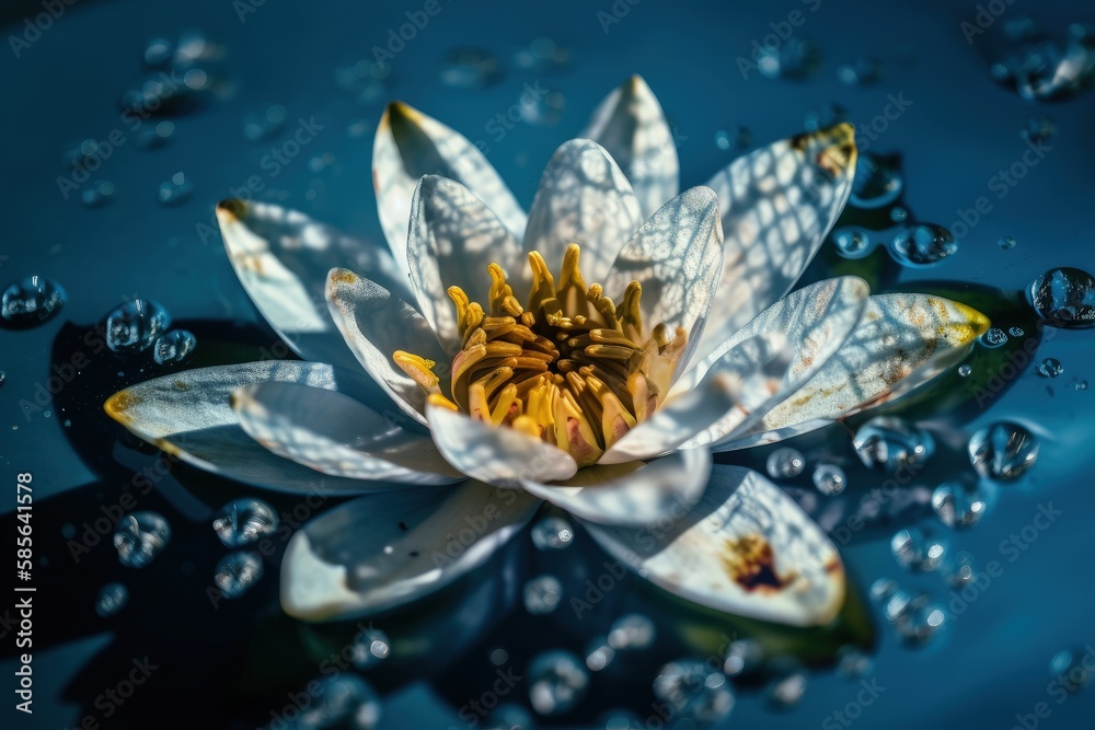 serene white water lily floating on a calm lake surface. Generative AI