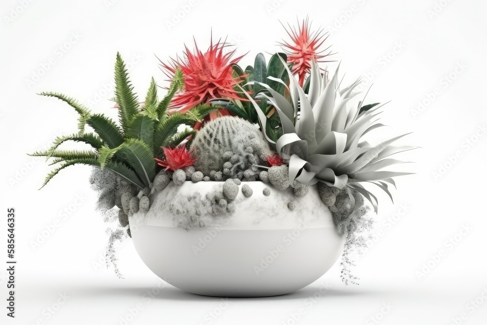 diverse assortment of plants in a white bowl. Generative AI