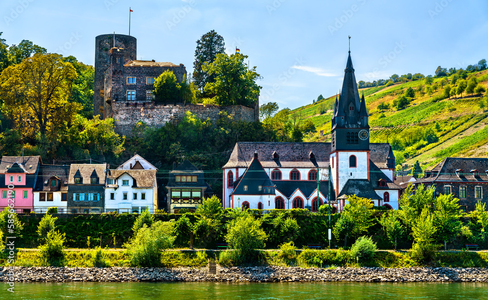 Heimburg Castle above Niederheimbach town in the Rhine Gorge in Germany