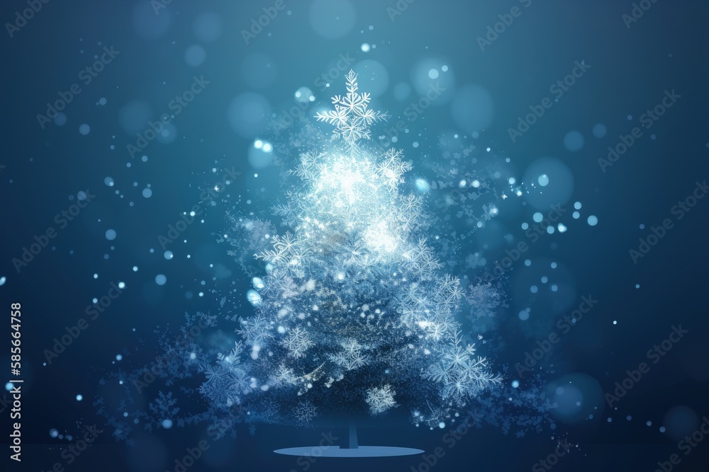 Christmas tree on a snowy blue background. Generative AI