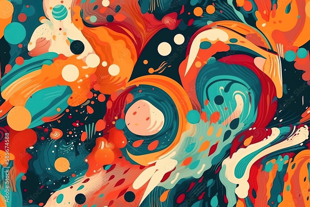 an abstract painting with vibrant colors and unique shapes. Generative AI