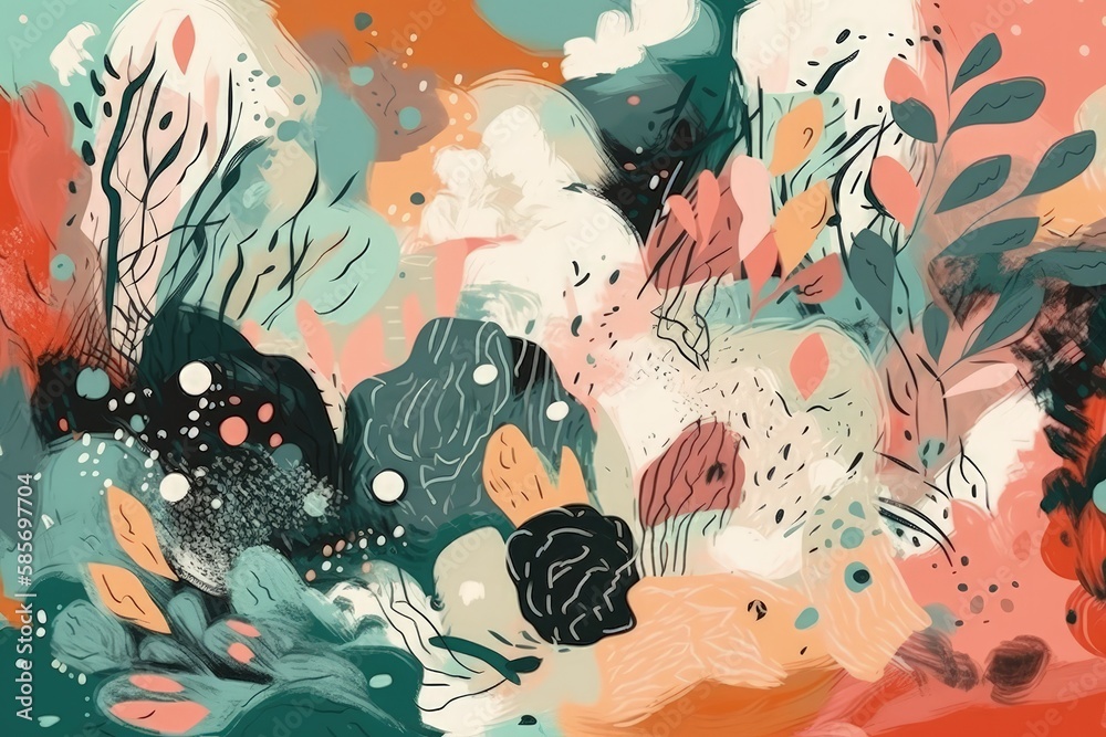 an abstract floral painting with vibrant colors and flowing brushstrokes. Generative AI