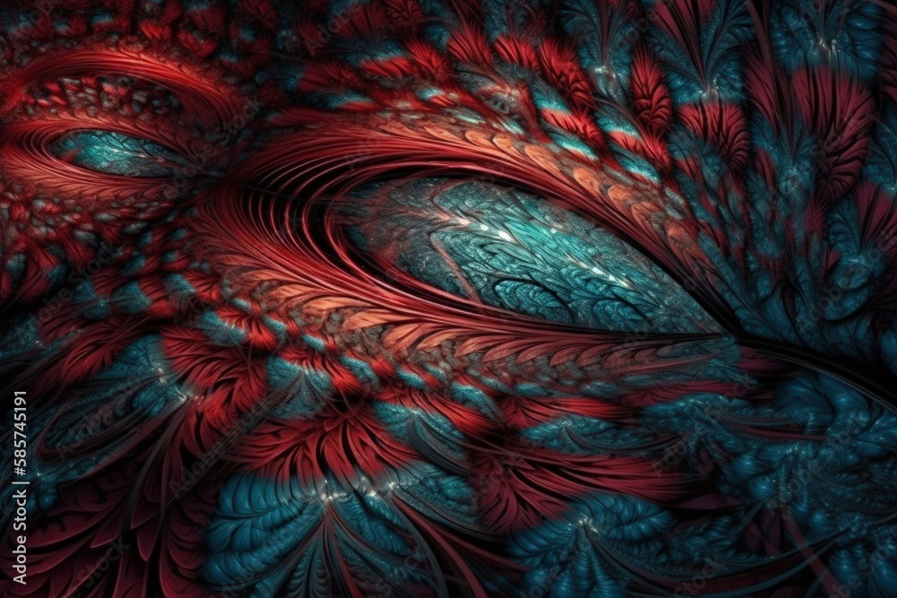 digitally created red and blue flower. Generative AI