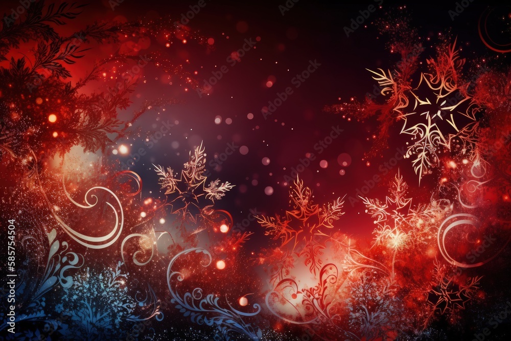 festive background with red and blue colors and snowflakes. Generative AI