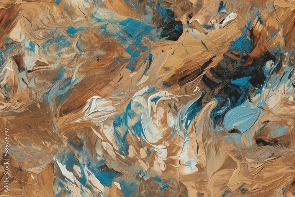 an abstract painting featuring shades of blue and brown. Generative AI