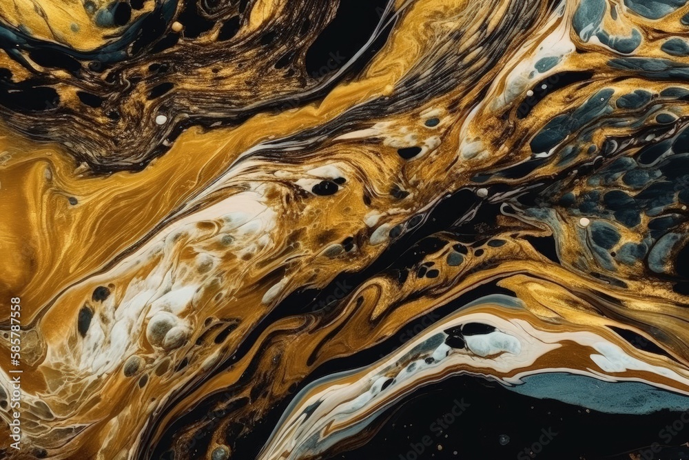 detailed black and gold abstract painting. Generative AI