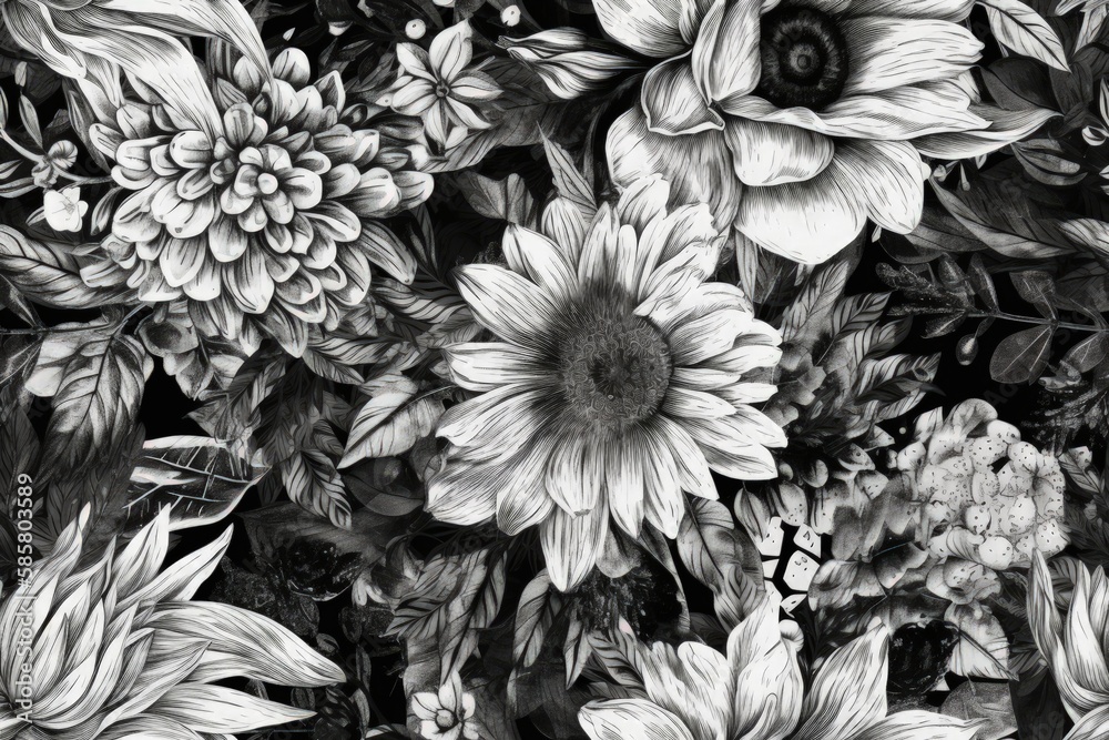 monochromatic floral arrangement. Generative AI