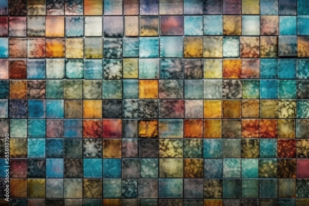 vibrant and colorful tiled wall. Generative AI