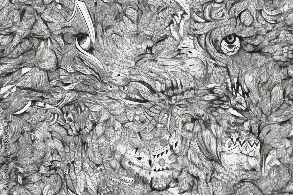 an animals face in black and white. Generative AI