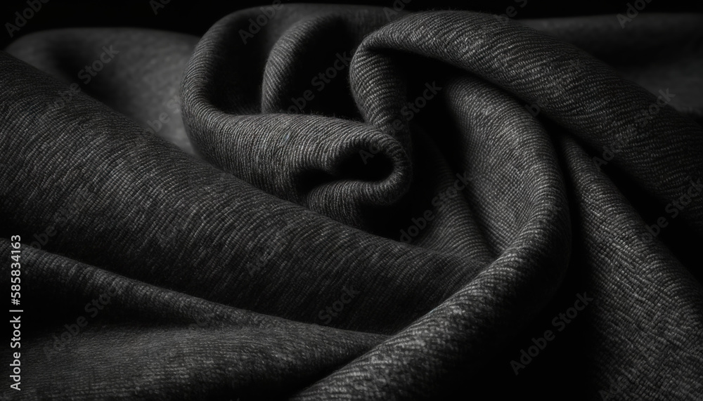 Dark grey fabric cloth texture for background, crumpled cotton. Generative AI