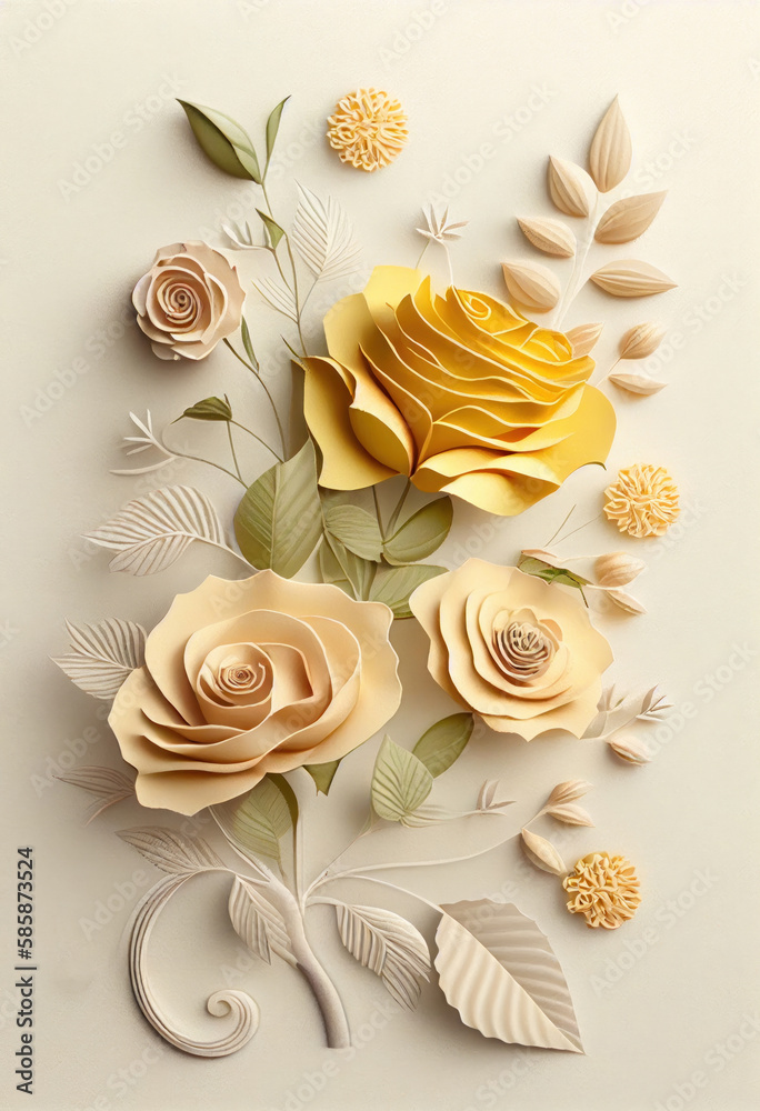 Flower roses art paper cut style. Ai generated.