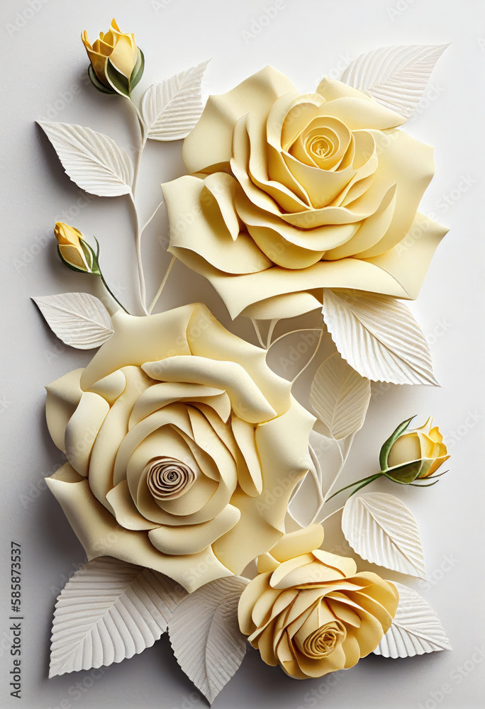 Flower roses art paper cut style. Ai generated.