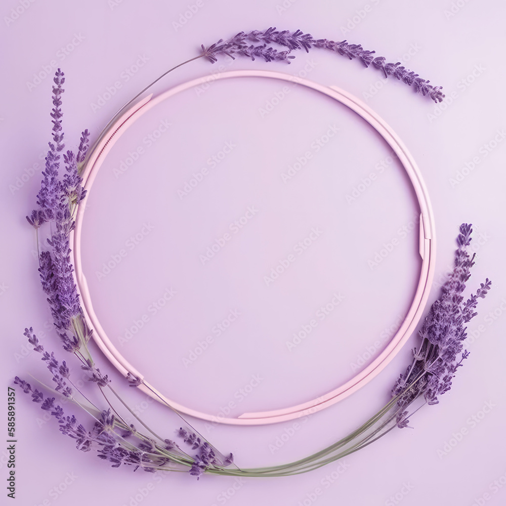 Lavender circle frame. Illustration AI Generative.