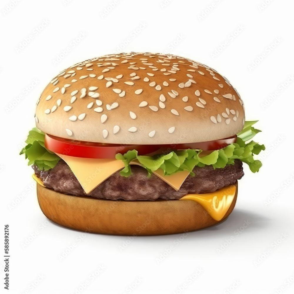 Beef burger isolated. Illustration AI Generative.