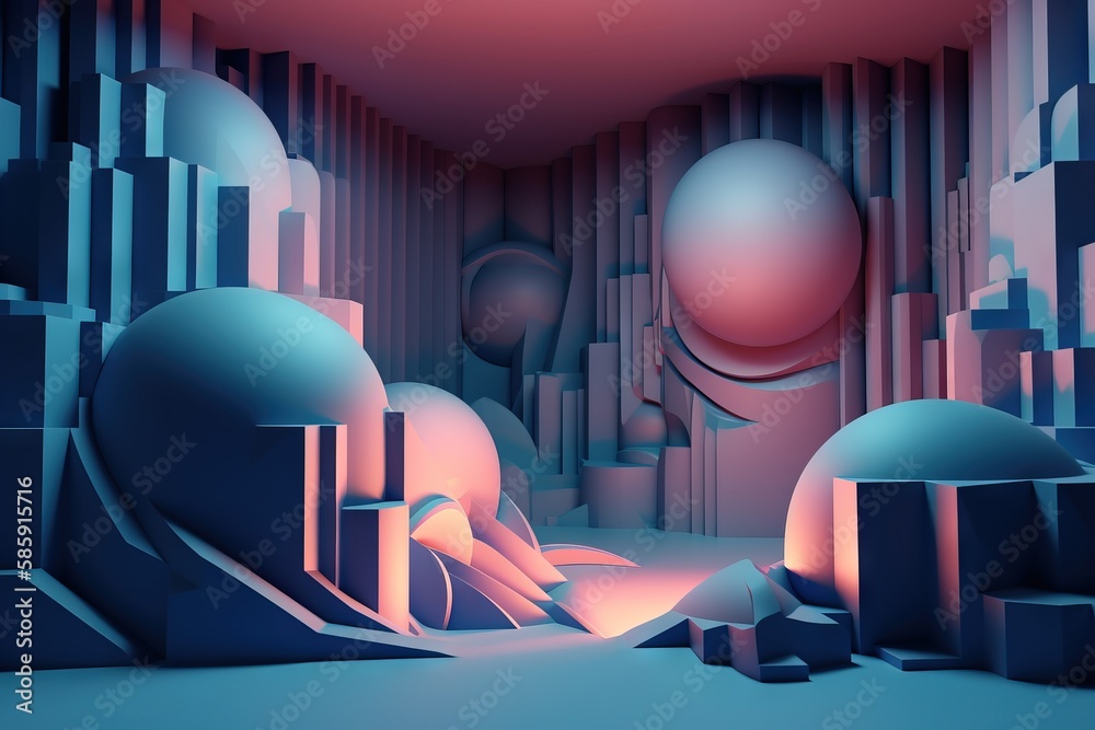  an abstract scene of a cave with a man in the middle of the cave and a giant ball in the middle of 