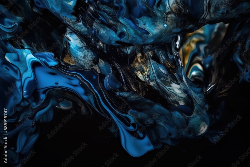  an abstract painting of blue and black colors on a black background with a black background and a b