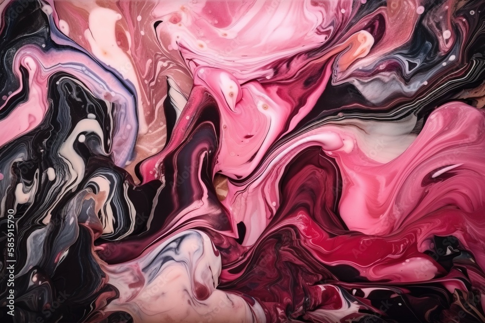  an abstract painting of pink, black and white colors with a black border on the bottom of the image