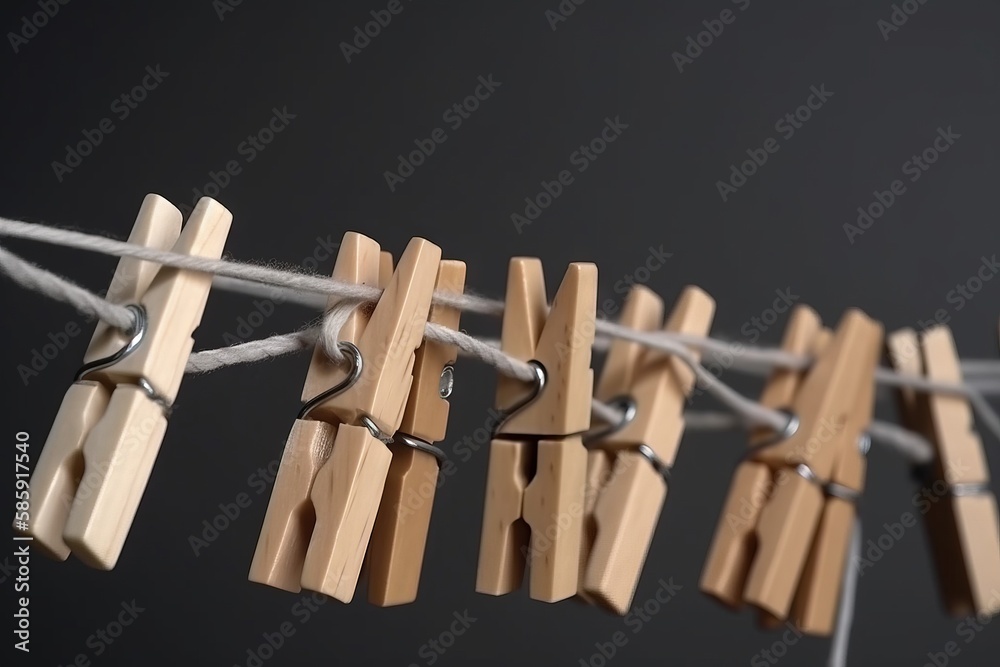  clothes pegs hanging on a clothes line with clothes pins attached to them and a string of clothes p