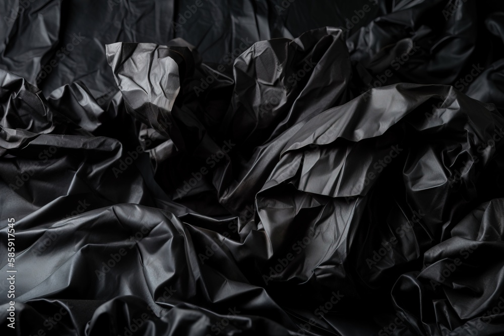  a pile of crumpled black paper sitting on top of a bed covered in black sheets of paper on top of a