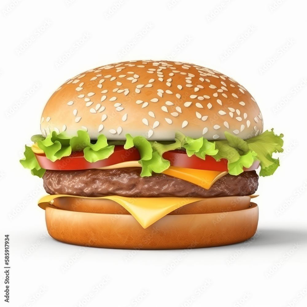 Beef burger isolated. Illustration AI Generative.