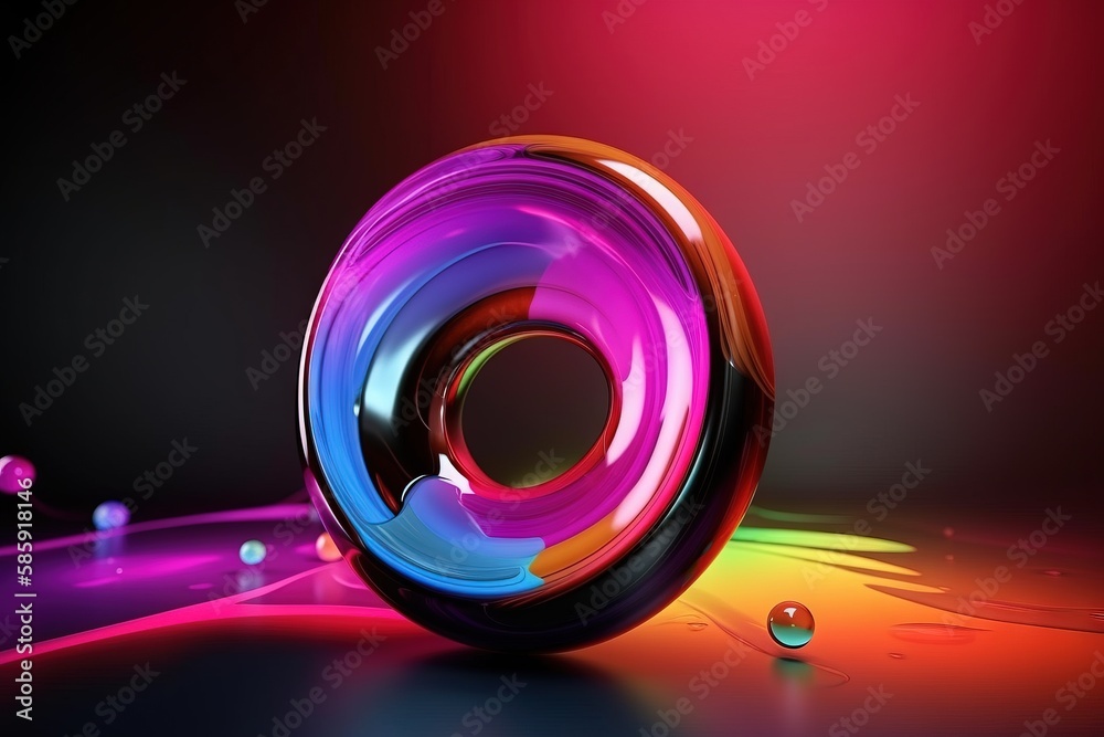  a colorful object with a black background and a red, blue, yellow, and green circle on the bottom o