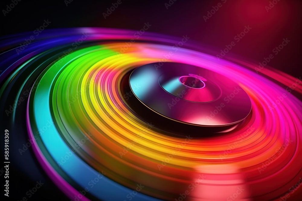  a colorful disc with a black background and a black background with a white circle and a rainbow co